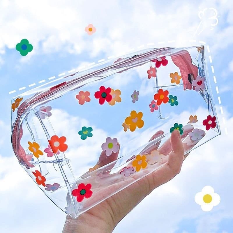 Estojo Transparente À Prova D'água Para Meninas , Bolsa Portátil Fofa De Grande Capacidade , Organizador De Papelaria
