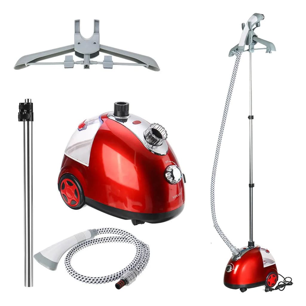Steamer Vaporizador Passador de Roupas Profissional 2000W Vermelho Vertical Com Haste Ajustável