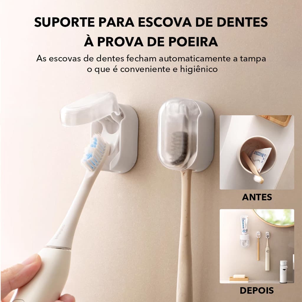 Suporte De Escova De Dentes Essencial Sem Poeira Para Casa Inovadora Design Elegante À Prova D'água Montado Na Parede