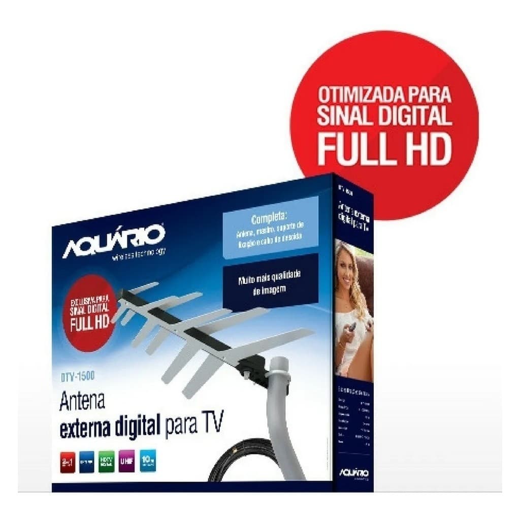 Antena Externa Digital Para Tv 2 Em 1 Completa Dtv-1500 Full HD