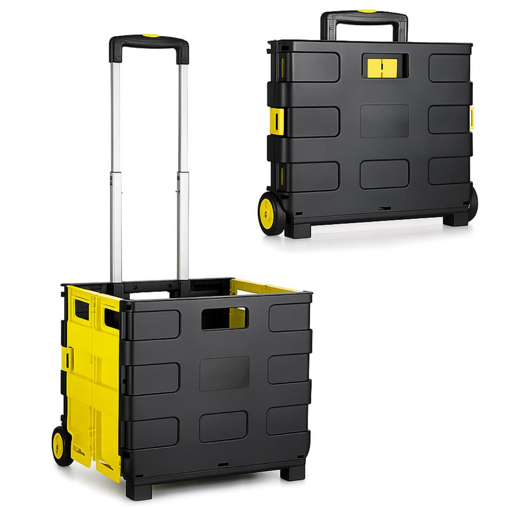 Carrinho Preto Dobrável Multiuso Feira 25kg Alça Vira Maleta