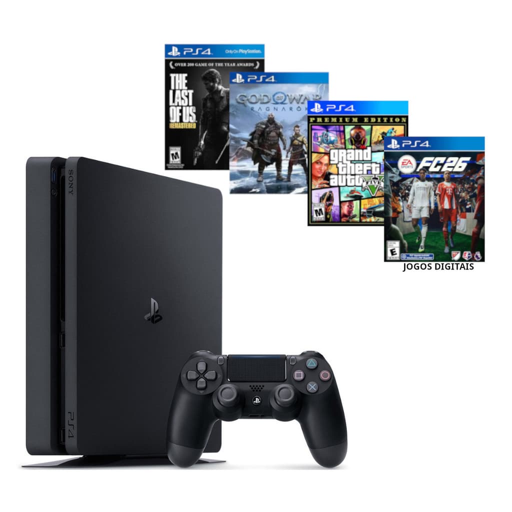 Sony Playstation 4 500gb Ps4 Slim + Ea Fc Fifa 26 + God Raganarok + Gta 5 + The Last Of us Part I