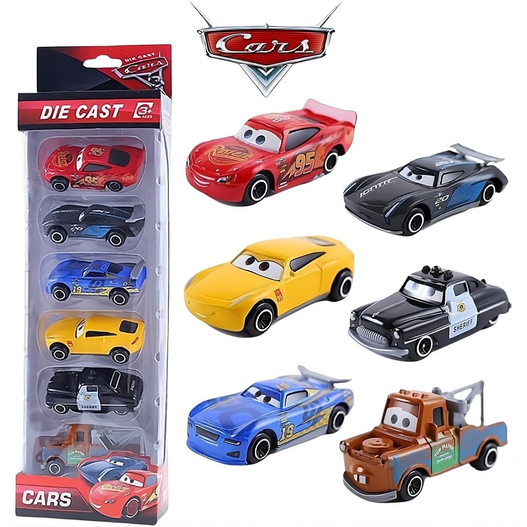 Kit 6 Carrinhos Cars Relâmpago McQueen Metal Diecast Miniatura Infantil Coleção