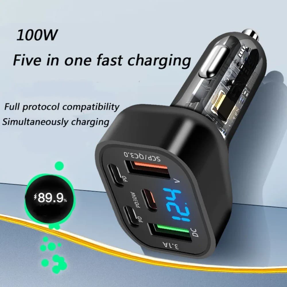 PD 30W 6 Portas Carregador De Carro Carregamento Rápido Com Display Digital De Veículo Adaptador Móvel Para IPhone Samsu