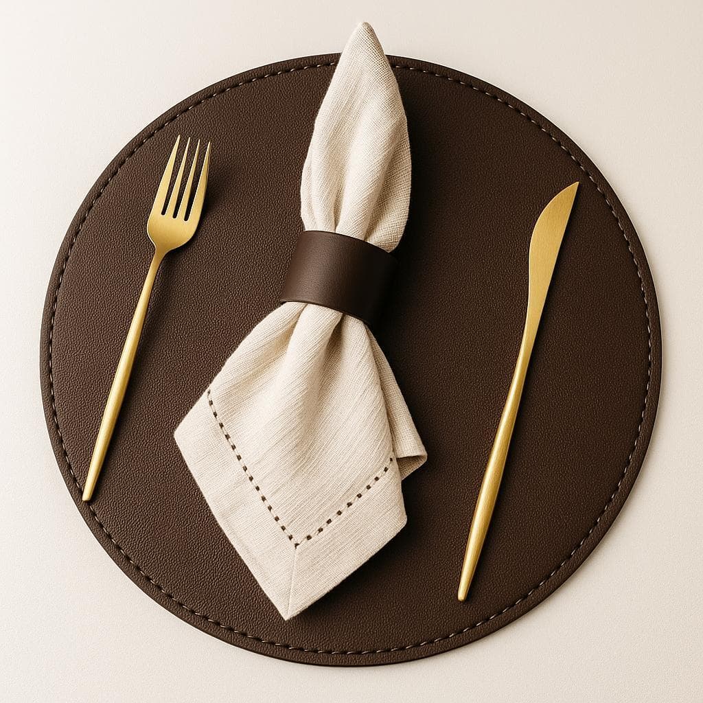 06 Jogo Americano Dupla Face Redondo em Couro Souplast Mesa Posta Jantar