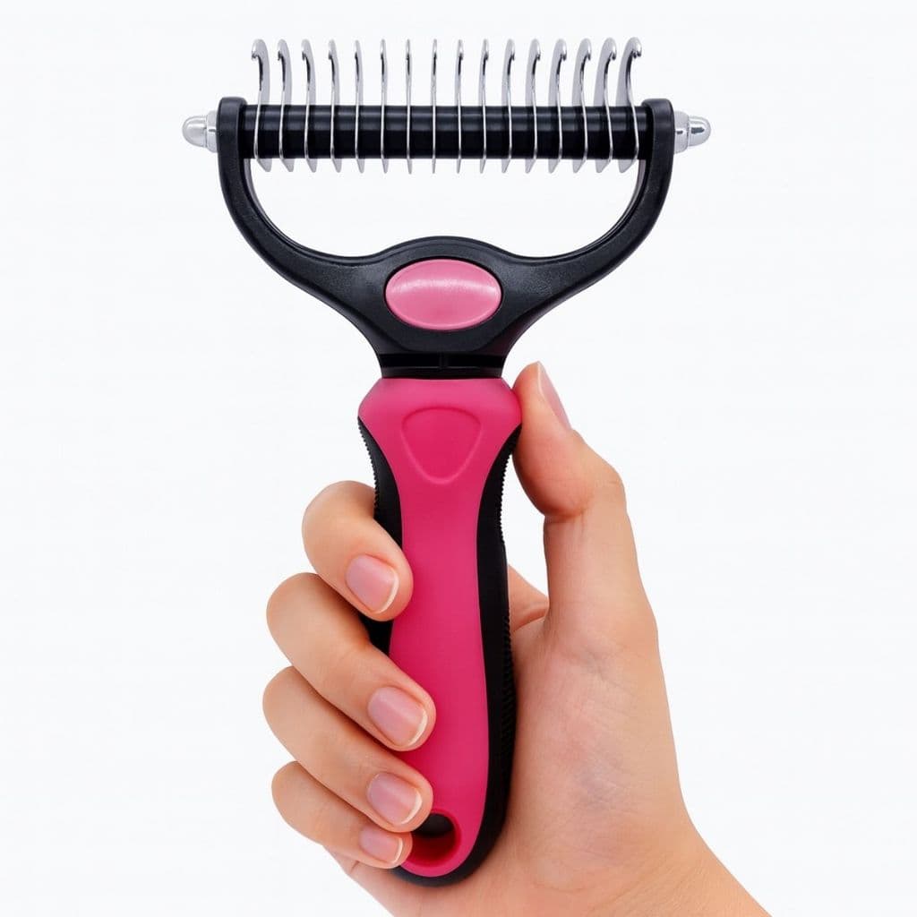 Desembolador Escova para Cachorro Gato Pet Pente Removedor de Pelo Subpelo Rake Anti Embolo Aço Rosa