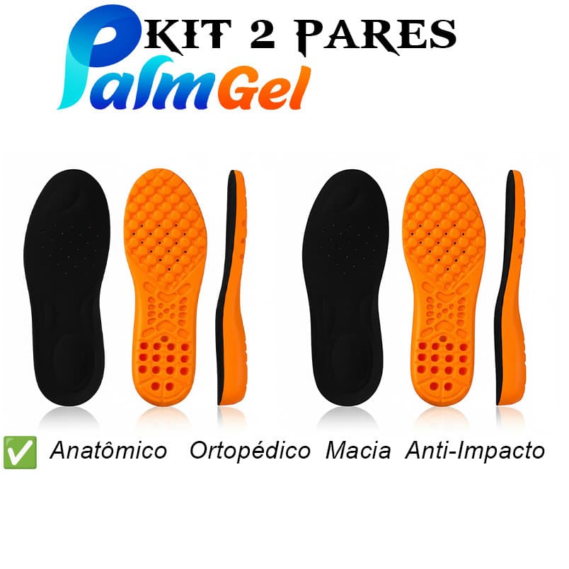 Kit com 2 Pares de Palmilha Original Confort Premium de Gel Ortopedico PU Legitima Original PalmGel