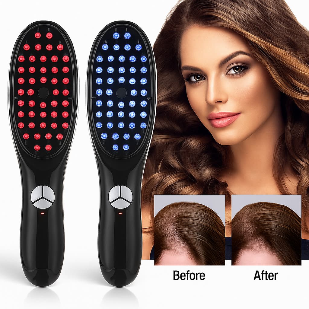 Escova Capilar com Laser terapia antiqueda LED vermelha massagem couro cabeludo crescimento fios