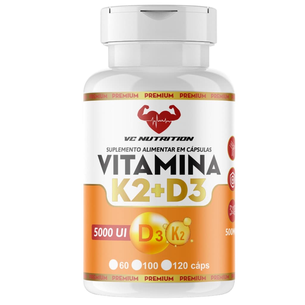 Vitamina D3 K2 120 Cáps 500mg Ossos e articulações, Imunidade