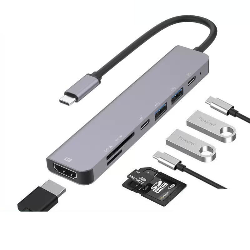 Adaptador Hub Tipo C 7 Em 1 Hdmi Micro Sd Tf M1 4k Usb 3.0 Para Macbook