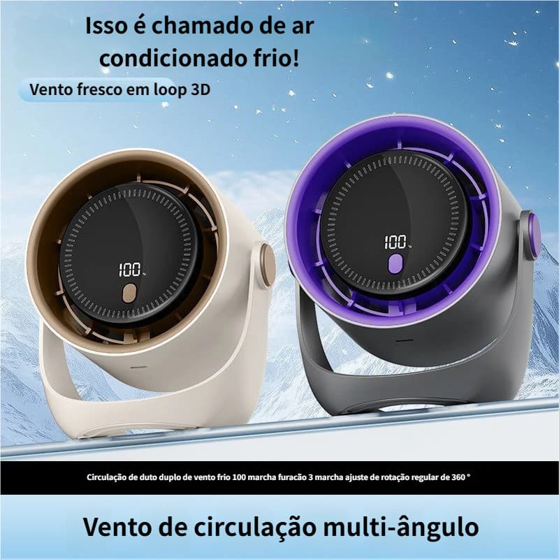 Ventilador Mesa 100 Níveis Display Digital 5000mAh Bateria 7H Silencioso 30dB USB