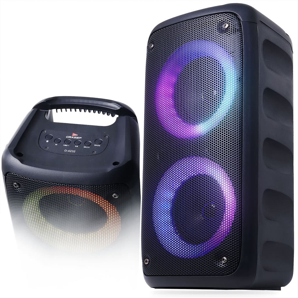 Caixa De Som Grande Bluetooth Amplificada Led RGB Rítmico Tecnologia TWS Modelo Torre Conexão USB