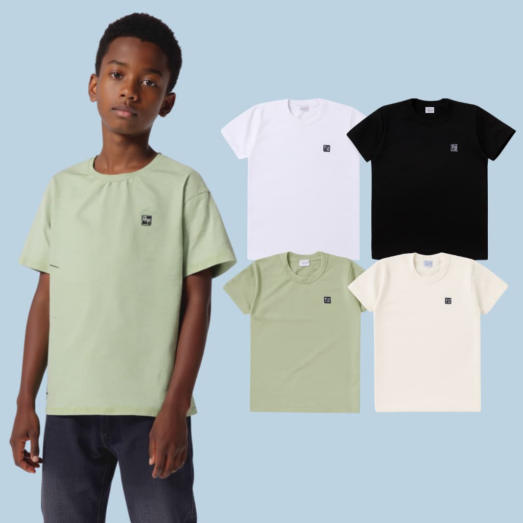 Kit Sortido 4 Peças Camiseta Básica Lisa Menino Cores Neutras Coleção Infantil Juvenil do 3 ao 16