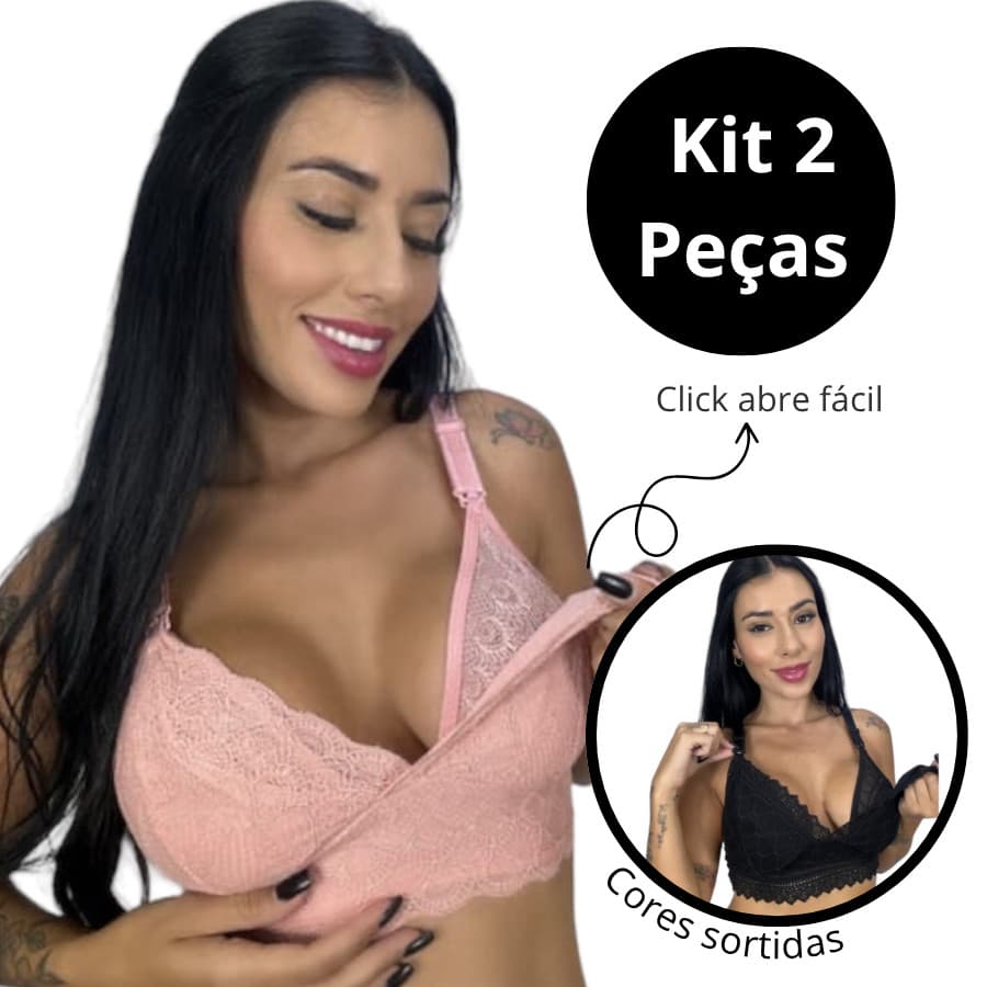 Kit 2 Soutien Sutiã  Amamentação Renda Gestante Pós Parto Abre fácil