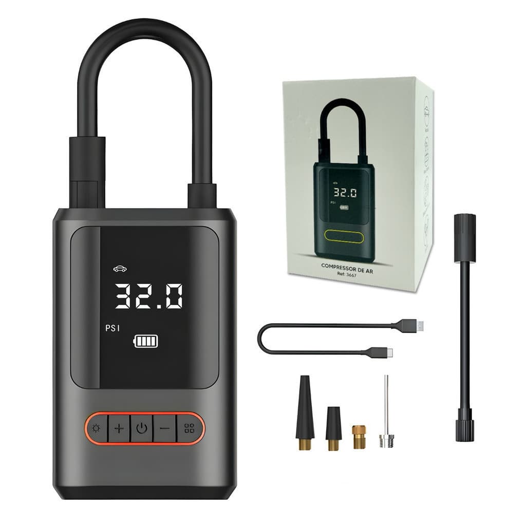 Bomba De Ar Eletrica Portátil Digital Encher Pneu Carro Bike Moto 2000 mah Mini Compressor sem fio