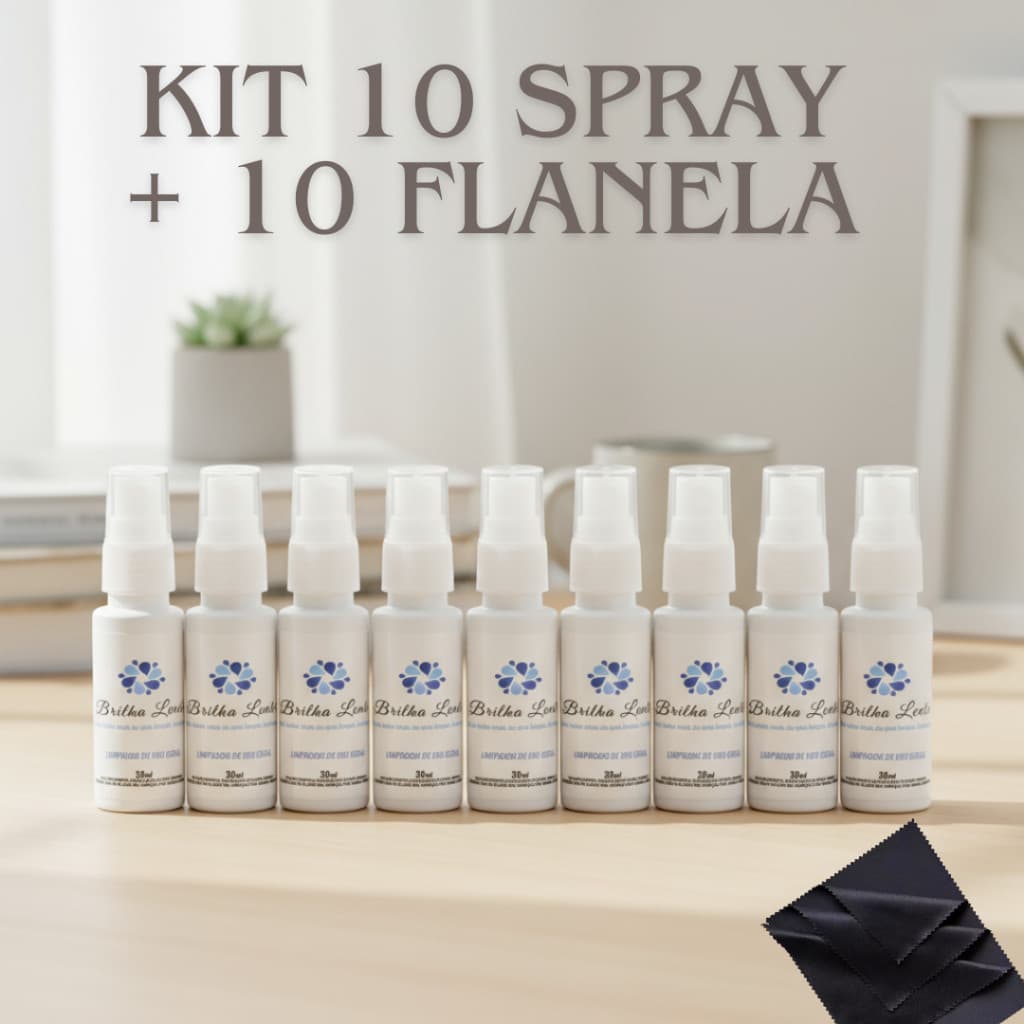KIT  DE SPRAY Brilha Lente 30ml com Limpador de Uso Geral para Óculos, Lentes e Telas