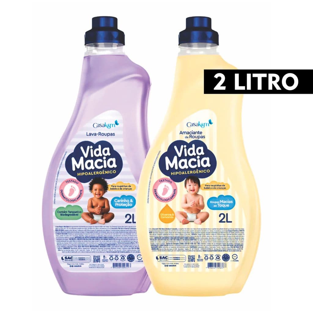 Lava Roupas e Amaciante Vida Macia Bebe Bebê 2 Litros