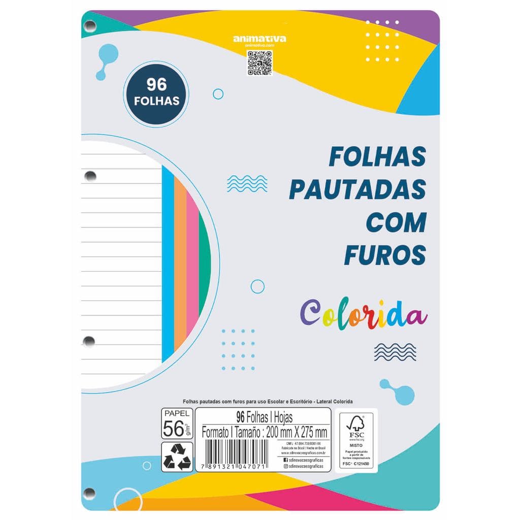 Bloco Refil Fichário Pautado Universitário A4 Animativa 96 folhas