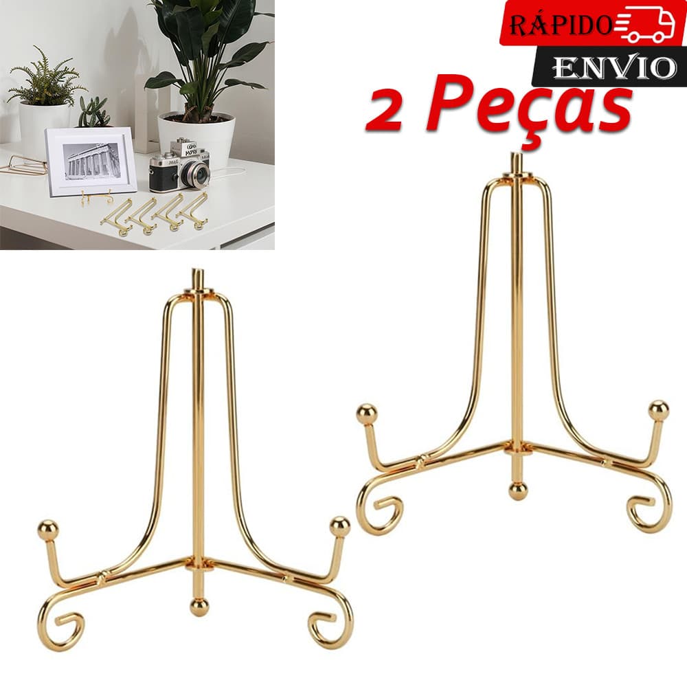 2Pçs 14.8cm Dourado Suporte De Exibição De Placa Cavalete De Imagem De Metal Porta-Retratos Decorativa Prato Arte Mesa