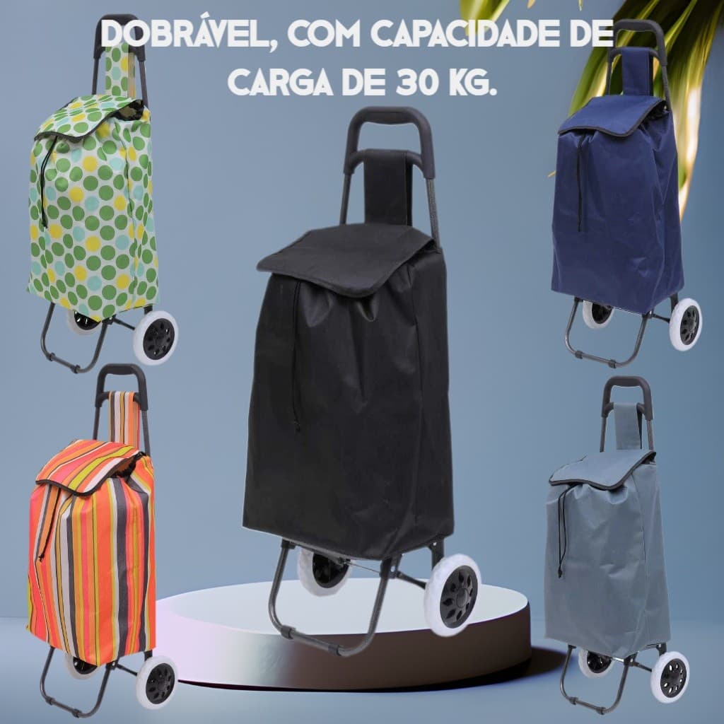 Carrinho de compras, carrinho de mercado, reforçado, dobrável, com rodas, capacidade de carga 30 kg.