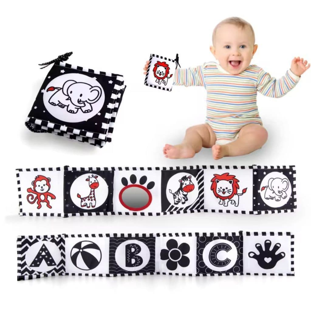 Livro De Pano Macio Para BebêsContraste Alto Preto E Branco Sensorial Brinquedos De Pequeno Porte
