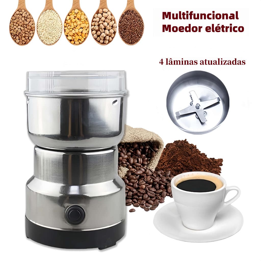 Moedor Multifuncional de Café e Especiarias 110V com Design em Aço Inoxidável 4 Lâminas