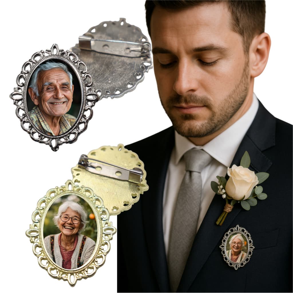 Broche Personalizado com Foto Para Lapela De Noivo Casamento Homenagem Afetiva Memorável