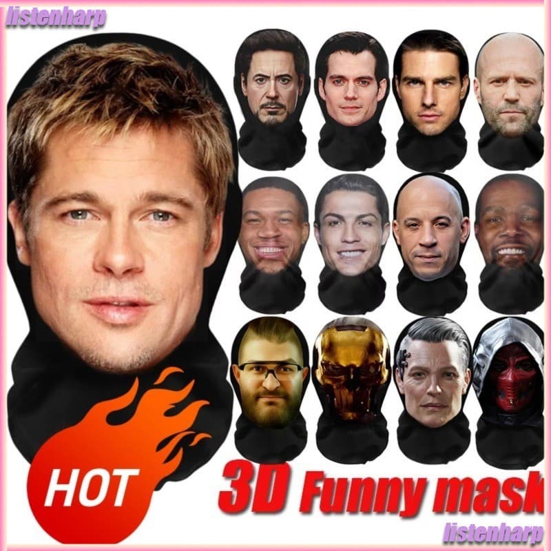3D Engraçado Malha Máscara Facial Proteção UV Balaclava Cosplay Cabeça Capa Brad Pitt Jason Statham Natal Presentes De A