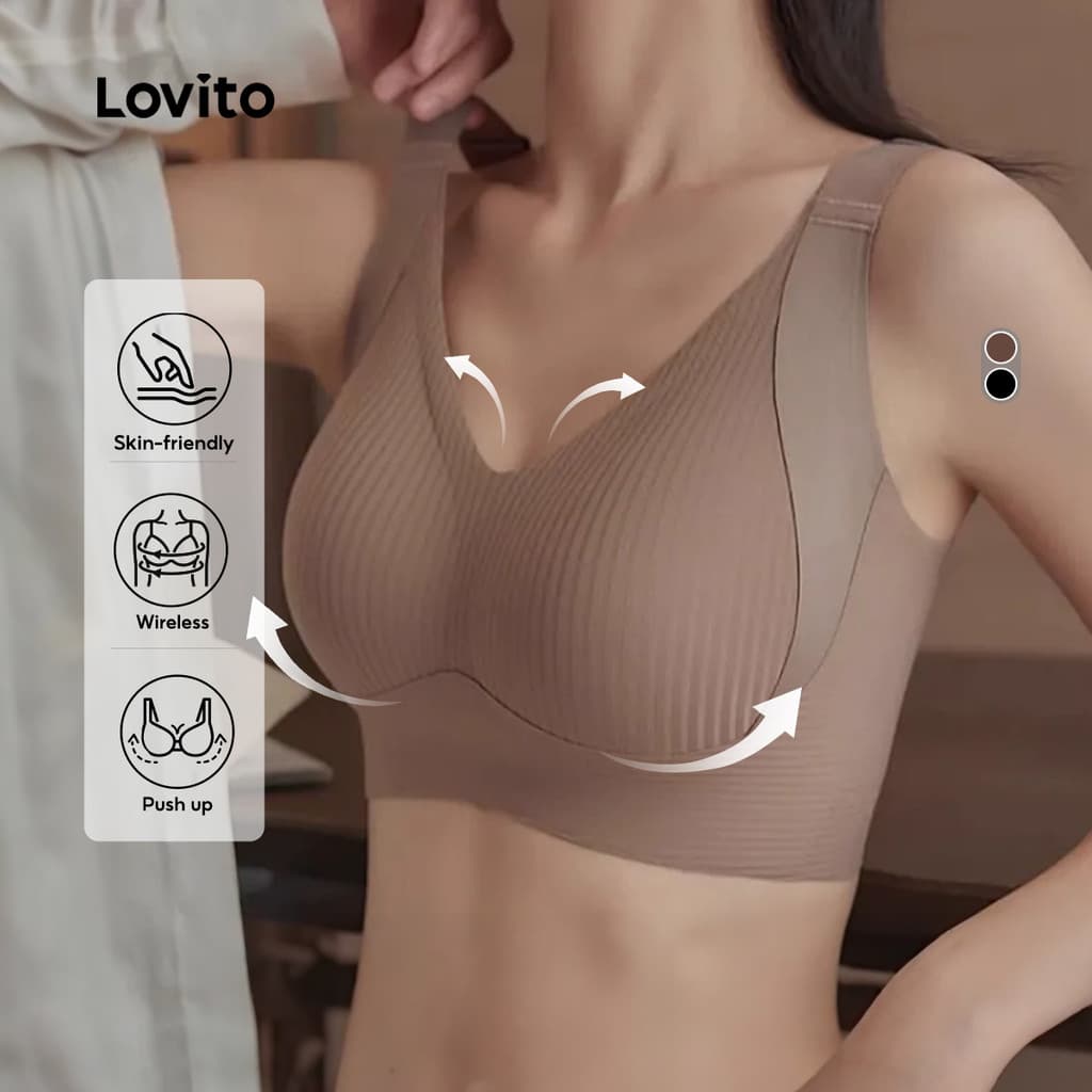 Lovito Bralette Café Casual Anti-Flacidez Sem Costura Sem Arame Push Up Pele Amigável LNE1132X025