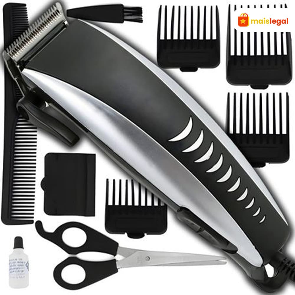 Máquina De Cortar Cabelo Barbeador Aparador Profissional Acabamento Barba 9 Peças Elétrico 110V