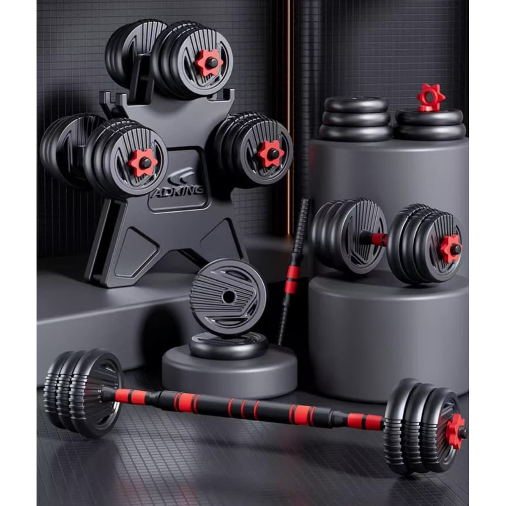 20kg Kit 6 Em 1 Musculação Halteres Anilhas Barras Kettlebell Ajustáveis Academia Treino em Casa Equipamento Fitness