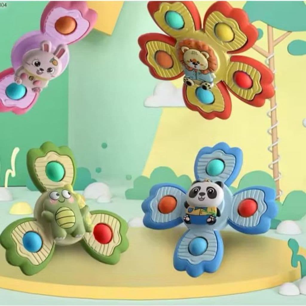 Kit 3 Spinners Brinquedo Bebê Com Ventosa Roda Diversão Sensorial Educativo De Animais