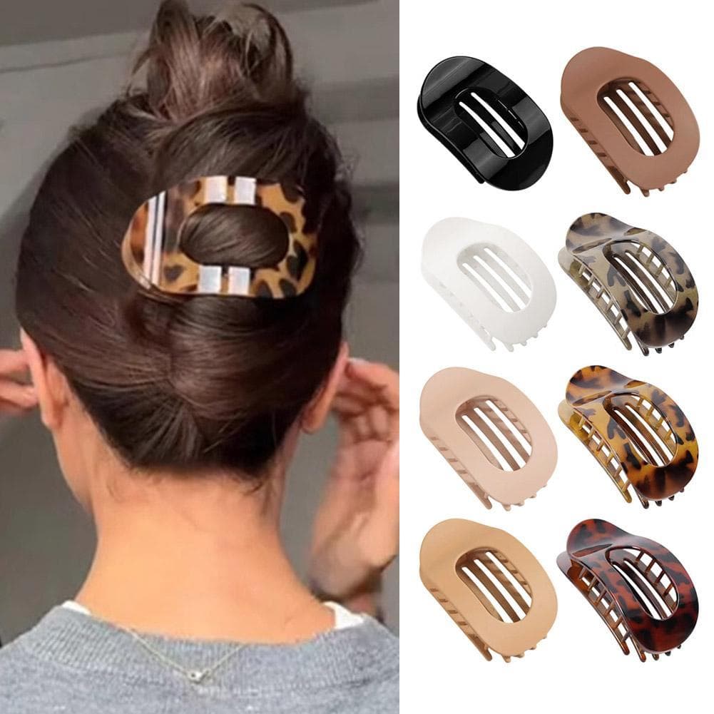 Moda Oval Grampos De Cabelo Planos Para Mulheres Novo Design Leopardo Grande Plana Redonda Garra Clipe Francês M1I2