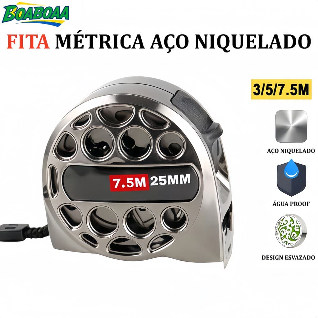 FITA MÉTRICA AÇO INOX PROFISSIONAL 3/5/7,5M – ALTA PRECISÃO, ÁGUA-RESISTENTE, ANTI-FERRUGEM