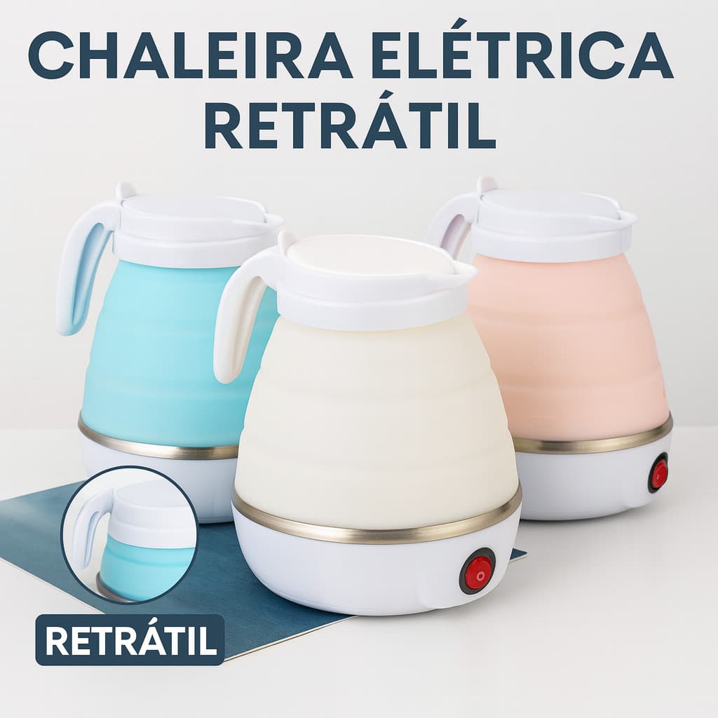 Chaleira Retrátil Elétrica 600ml 220V Silicone para Água, Leite, Chá e Café