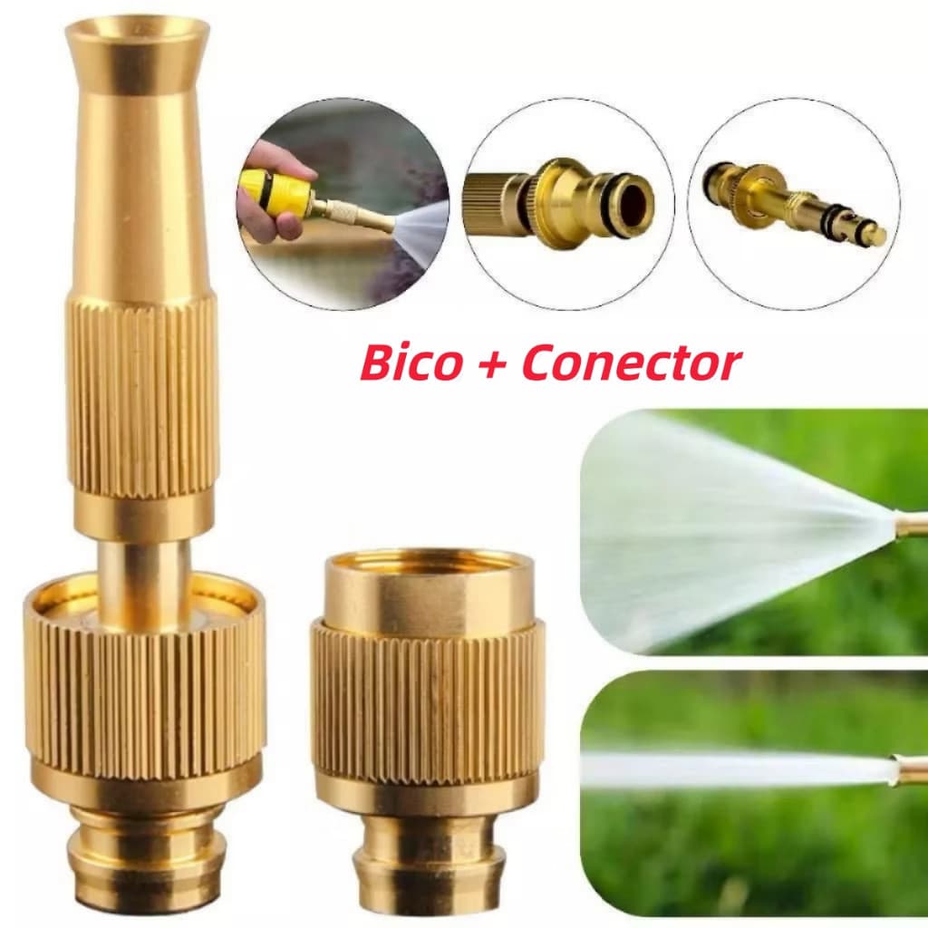 Bico De Mangueira Compressão 1/2 + Conector Esguicho Limpeza Irrigação De Jardim
