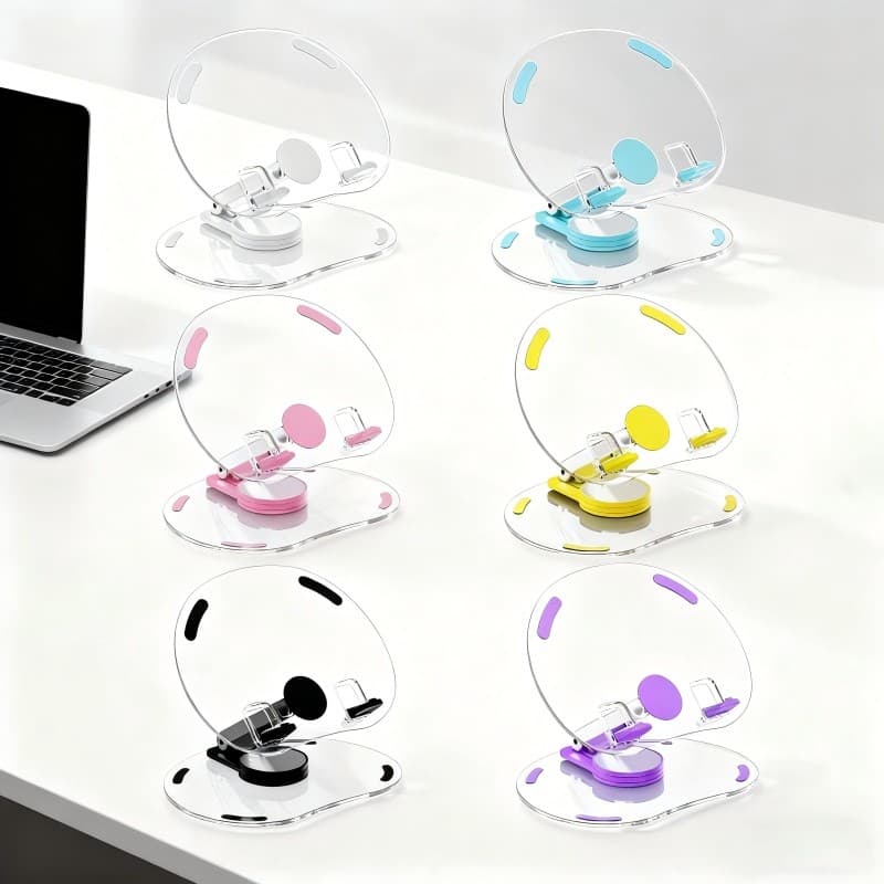 Suporte Para Celular e Tablet Transparente Ajustavél Rotatório 360° Escritorio Acrilico Dobravel