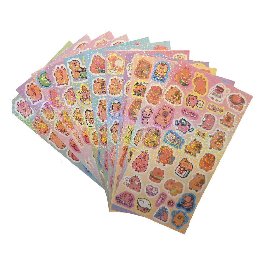 10 Cartelas Adesivo Capivara Fofos Com Brilho