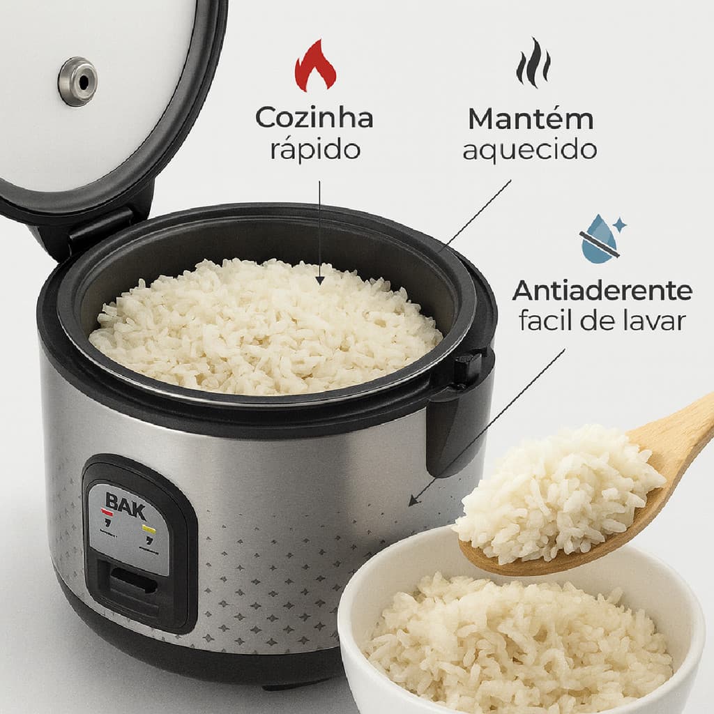Panela De Arroz Elétrica Cozimento Rápido 400w 1.2l Bak 110v Cozinha Casa Alimentos Eletrodomésticos