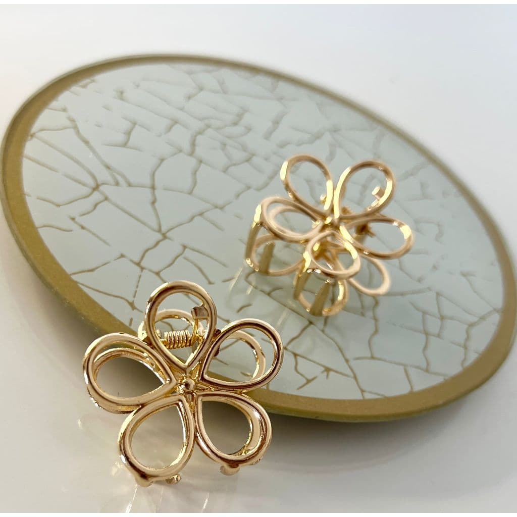 Kit com 2 Peças Prendedor de Cabelo Piranha em Metal Dourada Pequena