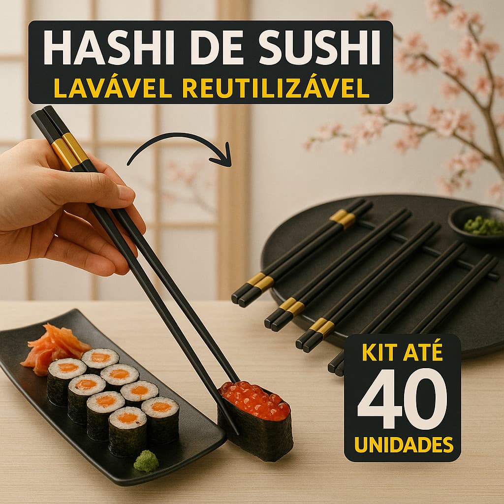 Kit Hashi Japonês Sushi Reutilizável Utensílios Talheres Coreanos Resistente Higiênico Palitinho Comida Japonesa 25cm