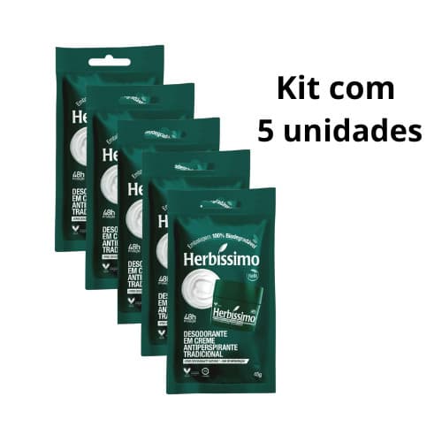 Kit 5x Desodorante Creme Herbíssimo Tradicional Refil 45g