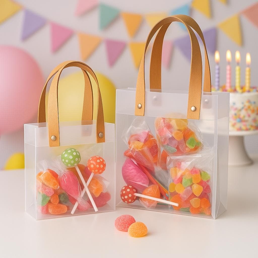 Kit Sacola Transparente PVC Com Alca Para Festa Aniversário 15cm