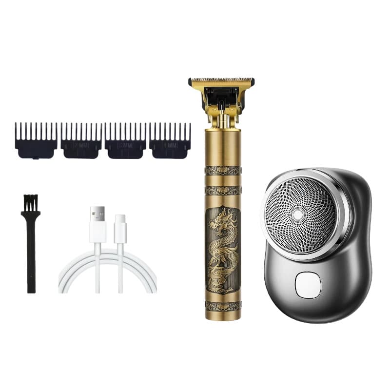 Mini Barbeador Elétrico Portátil à Prova d'Água Carregamento Rápido Tipo C + Tesoura Elétrica Profissional para Cabelo