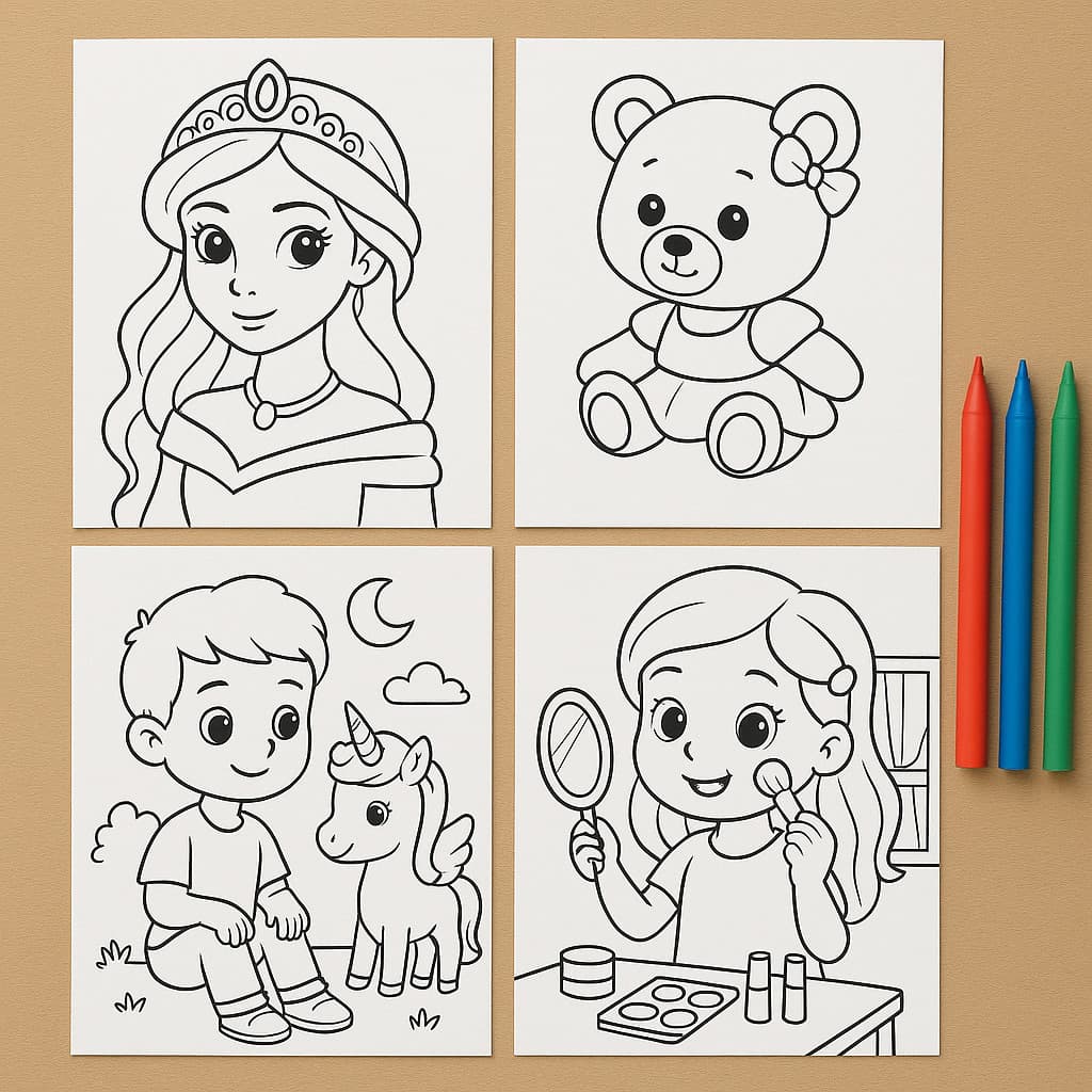 Desenhos 50/100/200  para Colorir Meninas Princesas Fadas Moda Unicórnio Bonecas Infantil Educativo