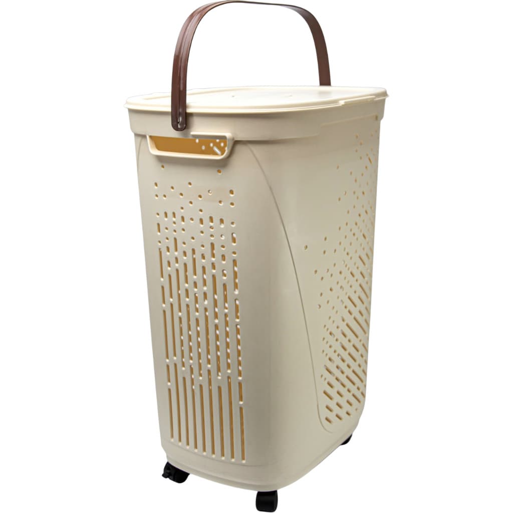 Cesto Rattan Linea 50 Litros Roupeiro com Tampa, Alça e Rodízios Ratan Pra Roupas Sujas Brinquedos Organização Multiuso