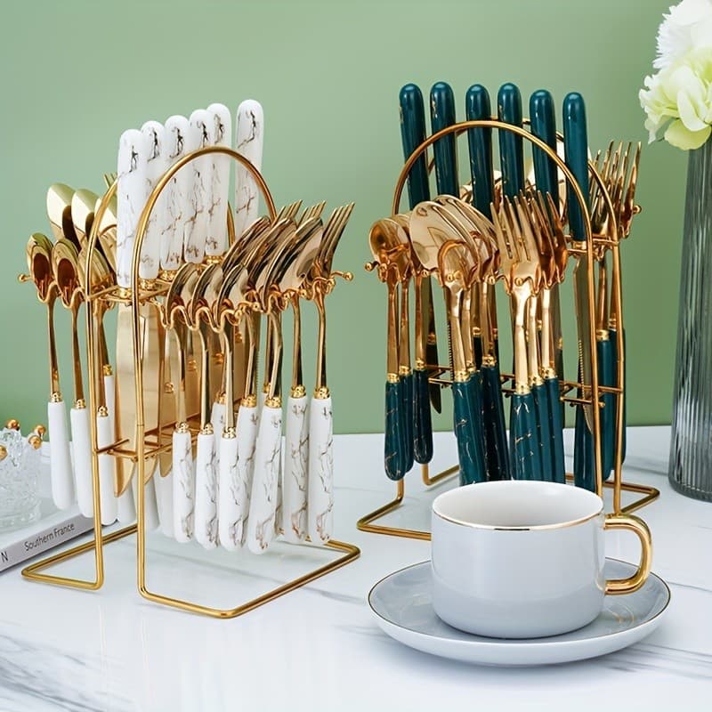 Kit 24 peças Talheres Colher Garfo Faca aço inoxidável de luxo  (Sem Suporte) Para Casa e Catering de Hotel