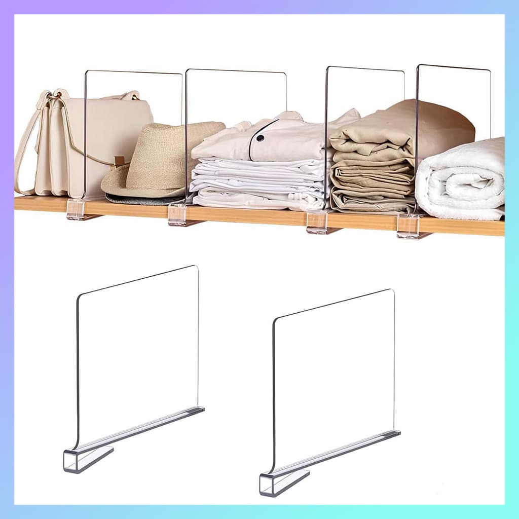 Divisória de prateleira de 2 peças para organização de gabinete, divisória de prateleira acrílica