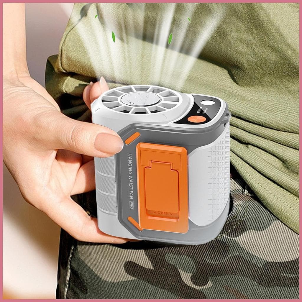 Ventilador portátil de cintura com clipe recarregável com luz LED para atividadrs ao ar livre