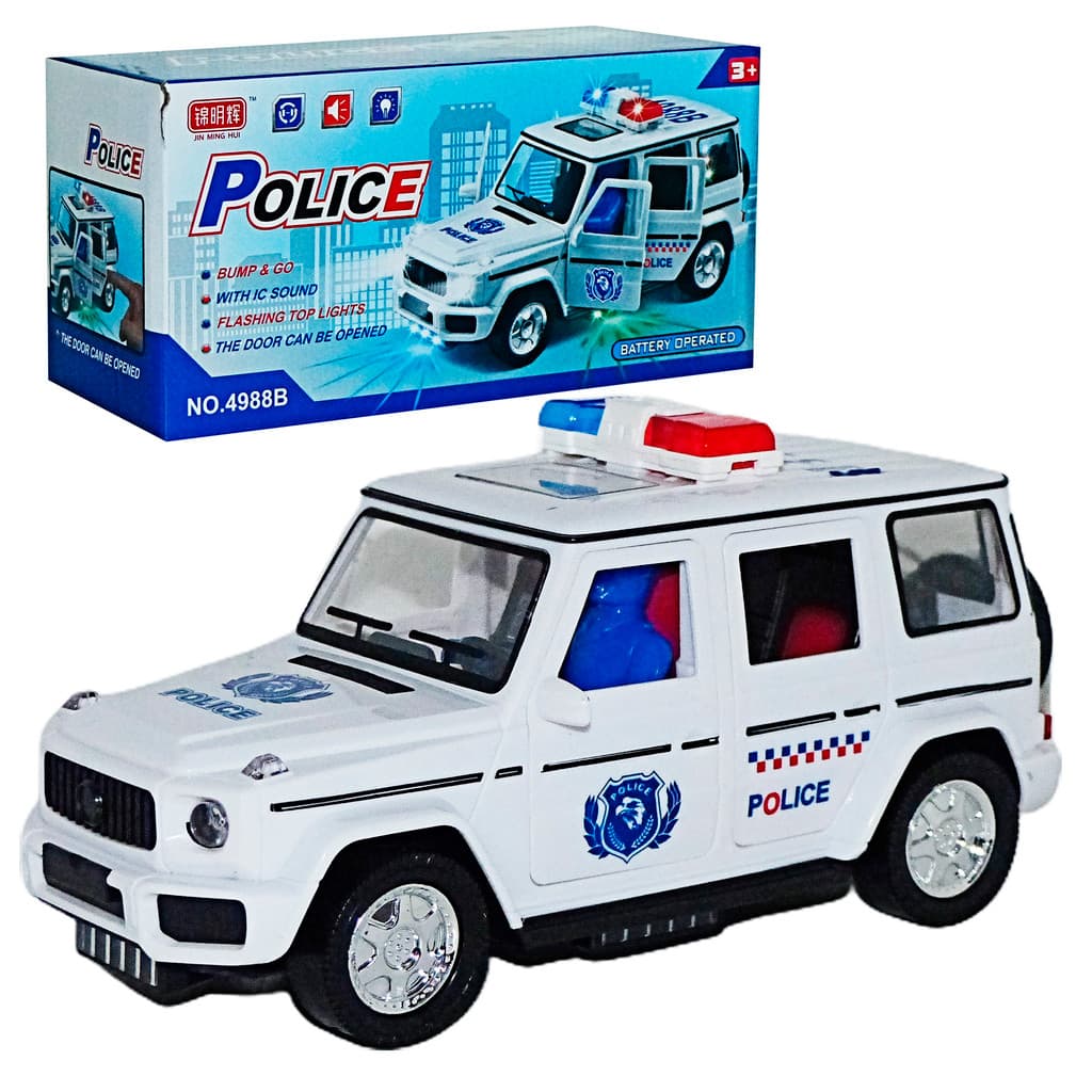 Carro Carrinho Policia Jeep Brinquedo Com Som E Luz Para Bebe Crianças Musical Bate E Volta -HM TOYS